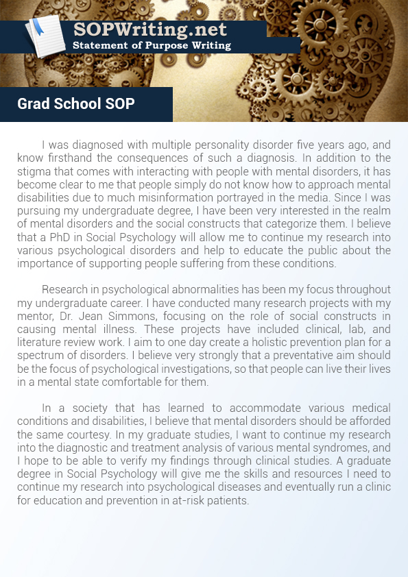 Sample Statement Of Purpose For Graduate Program