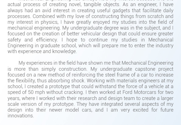 Mechanical engineering grad school personal statement
