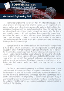 Statement of Purpose Mechanical Engineering Sample
