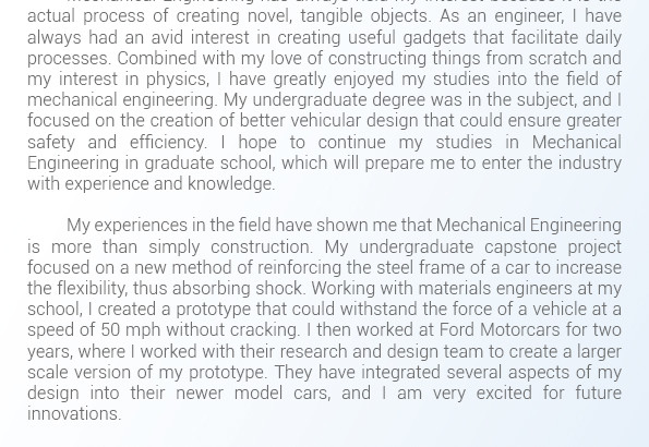 Statement of Purpose Mechanical Engineering Sample